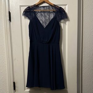 ASOS Romantic Lace Cap Sleeve Midi Dress in Navy